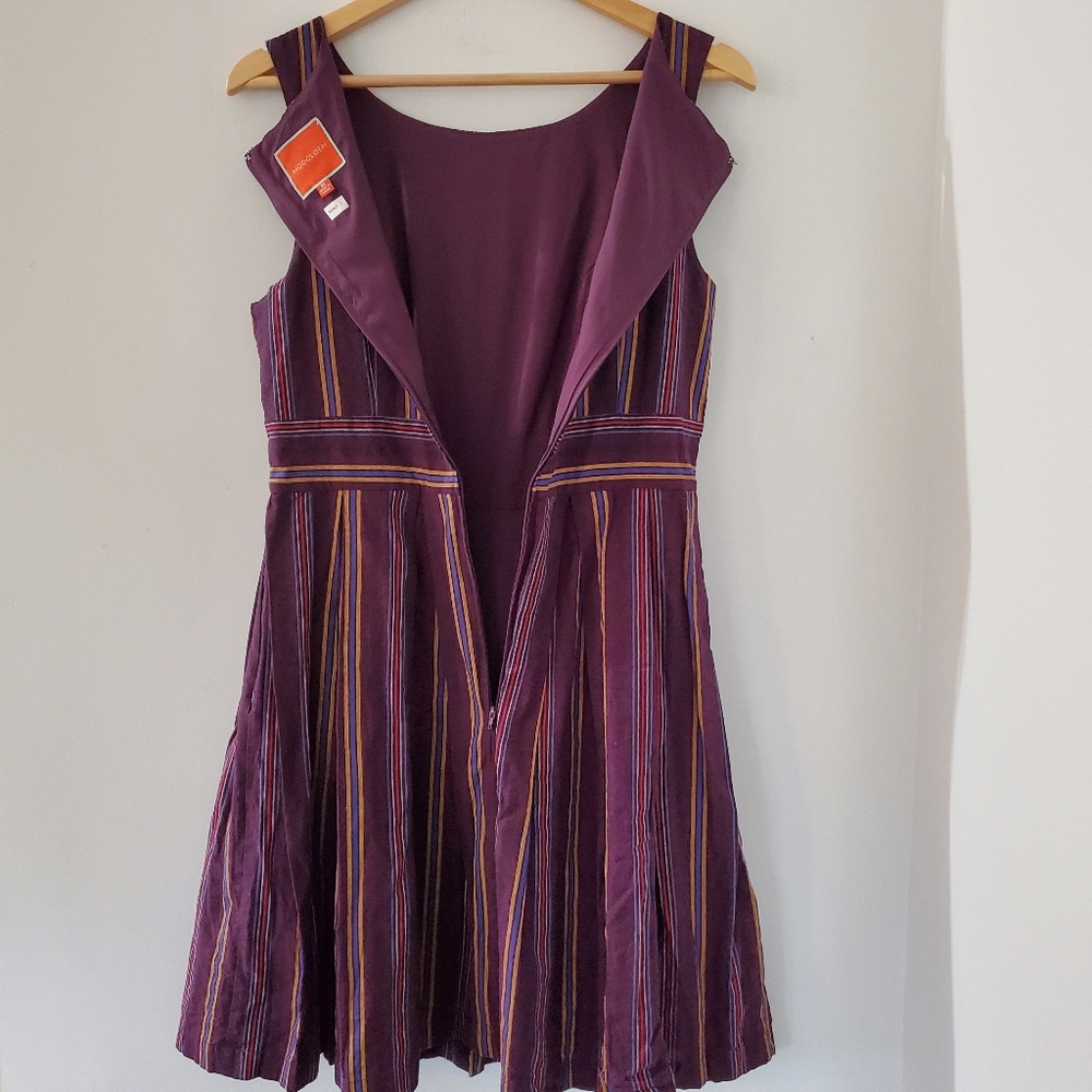 MODCLOTH M Purple Striped Sleeveless Fit & Flare Dress Pleats Pockets Lined EUC - Picture 9 of 14